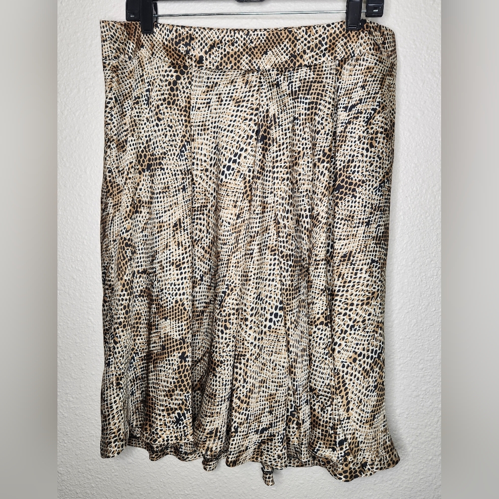 Sunny Leigh Petite Gold Black White Snakeskin Print Midi Flowy Skirt Size 14P